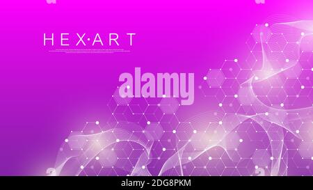 Molecular structure background. Science template wallpaper or banner with a DNA molecules. Asbtract scientific molecule background. Wave flow Stock Vector
