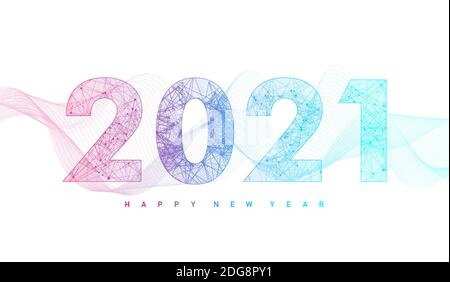 Merry Christmas and Happy New Year 2021 greeting card. Modern futuristic template for 2021. Digital data visualization. Business technology concept Stock Vector