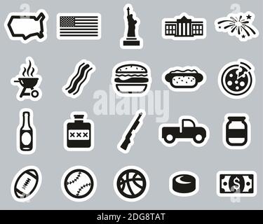 USA Country & Culture Icons Black & White Sticker Set Big Stock Vector