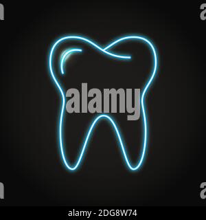 Neon human tooth icon in line style. Stomatology outline symbol. Vector illustration. Stock Vector