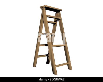 Brown ladder on white background - 3d rendering Stock Photo