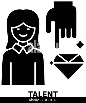 talent icon, black vector sign with editable strokes, concept illustration Stock Vector