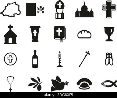 Vatican Country & Culture Icons Black & White Set Big Stock Vector