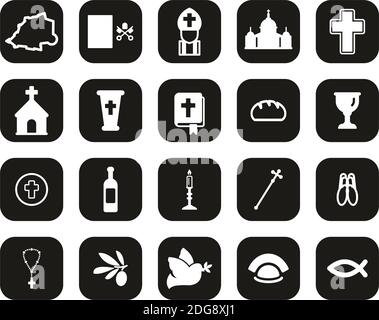 Vatican Country & Culture Icons White On Black Flat Design Set Big Stock Vector