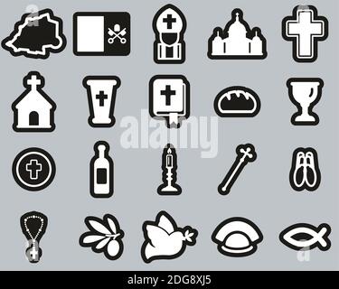 Vatican Country & Culture Icons White On Black Sticker Set Big Stock Vector