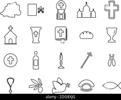 Vatican Country & Culture Icons Black & White Thin Line Set Big Stock Vector