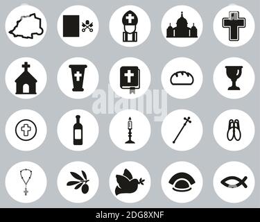 Vatican Country & Culture Icons Black & White Flat Design Circle Set Big Stock Vector
