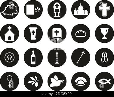 Vatican Country & Culture Icons White On Black Flat Design Circle Set Big Stock Vector