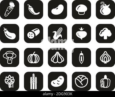 Vegetable Icons White On Black Flat Design Set Big Stock Vector