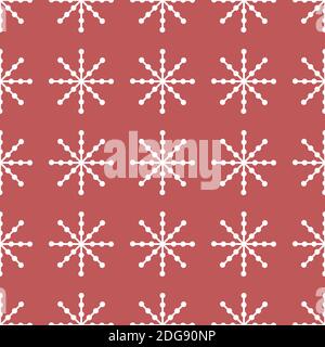Red seamless pattern with simple snowflakes for Christmas and New Year design, wrapping paper, wallpapers.  Stock Vector