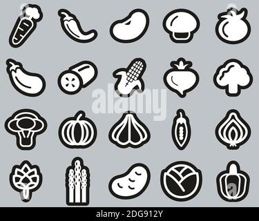 Vegetable Icons White On Black Sticker Set Big Stock Vector