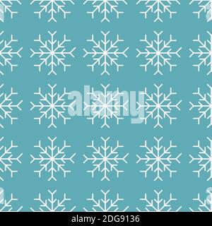 Blue seamless pattern with simple white snowflakes for Christmas and New Year design, wrapping paper, wallpapers.  Stock Vector