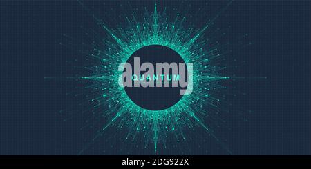Quantum computer technology concept. Sphere explosion background. Deep learning artificial intelligence. Big data algorithms visualization. Waves flow Stock Vector
