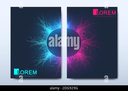 Modern vector template for brochure, leaflet, flyer, cover, banner, catalog, magazine, annual report. Quantum technology. Futuristic explosion design Stock Vector