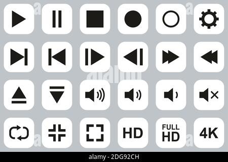 Video & Audio & Camera Button Icons Black & White Flat Design Set Big Stock Vector