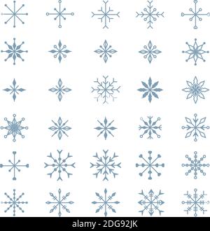 Set of 30 isolated different nordic style snowflakes for Christmas and New Year design. Stock Vector