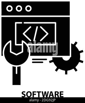 software symbol icon, black vector sign with editable strokes, concept illustration Stock Vector