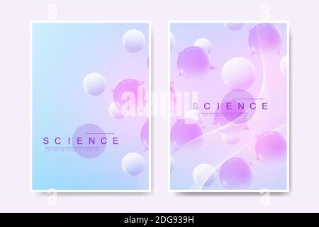 Modern vector template for brochure, leaflet, flyer, cover, magazine or annual report. A4 size with colorful abstract 3d molecules. Atoms. Neurons
