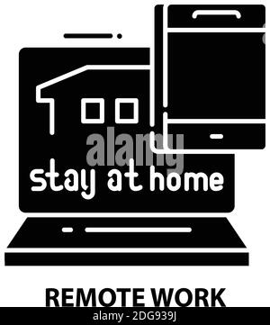 remote work symbol icon, black vector sign with editable strokes, concept illustration Stock Vector