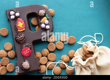 Chocolate letter P, celebrations from sinterklaas "Sint and Piet", Saint Nicholas day Stock Photo
