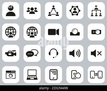 Video Conference Icons Black & White Flat Design Set Big Stock Vector