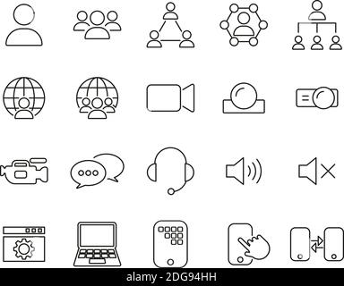 Video Conference Icons Black & White Thin Line Set Big Stock Vector