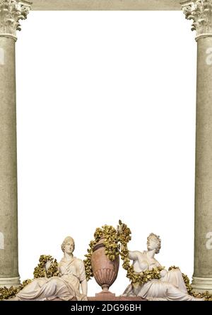 Portrait Blank Frame With Sculpture Bottom Borders Stock Photo