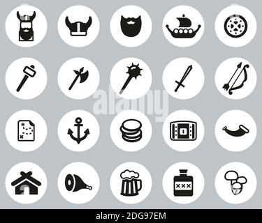 Viking Icons Black & White Flat Design Circle Set Big Stock Vector