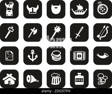 Viking Icons White On Black Flat Design Set Big Stock Vector