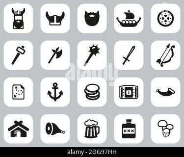 Viking Icons Black & White Flat Design Set Big Stock Vector