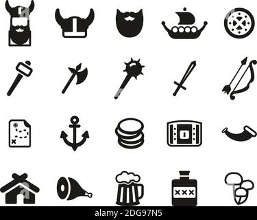 Viking Icons Black & White Set Big Stock Vector
