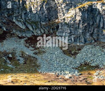 Fallen Rocks Pile A pile of rocks falling off a cliff due to mechanical weathering. North ...