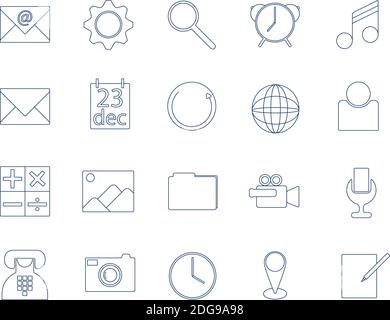 set of blue simple outline icons Stock Vector