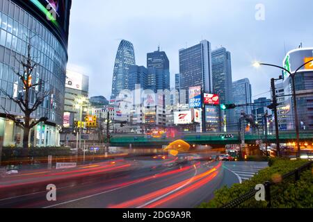 Tokyo, Kanto Region, Honshu, Japan - Cityscape of buildings and billboards at Shinjuku district. Stock Photo