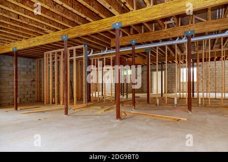 Interior frame of a new basement under construction Stock Photo