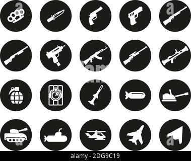 Weapons Icons White On Black Flat Design Circle Set Big Stock Vector