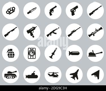 Weapons Icons Black & White Flat Design Circle Set Big Stock Vector