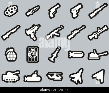 Weapons Icons White On Black Sticker Set Big Stock Vector