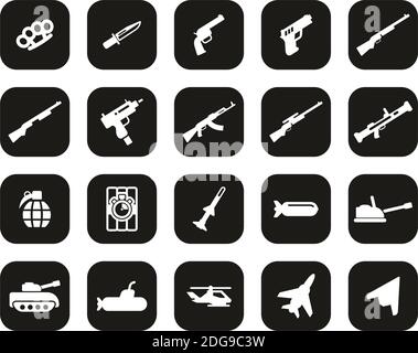 Weapons Icons White On Black Flat Design Set Big Stock Vector