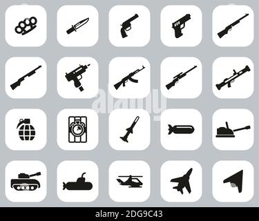 Weapons Icons Black & White Flat Design Set Big Stock Vector