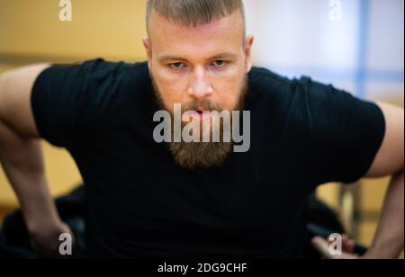 Viersen, Germany. 08th Dec, 2020. The rapper Kollegah, whose civil name is Felix Blume, sits in the district court. Blume is on trial for illegal possession of guns Credit: Jonas Güttler/dpa/Alamy Live News Stock Photo