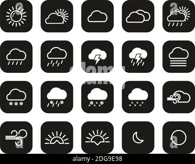 Weather Icons White On Black Flat Design Set Big Stock Vector