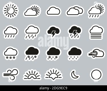 Weather Icons Black & White Sticker Set Big Stock Vector