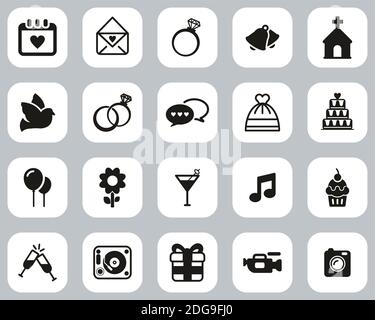 Wedding Icons Black & White Flat Design Set Big Stock Vector