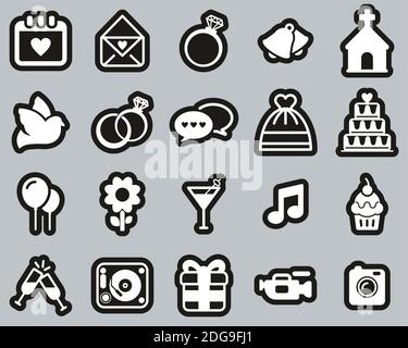 Wedding Icons White On Black Sticker Set Big Stock Vector