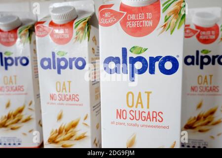 Cartons of alpro milk alternative oat drink Stock Photo