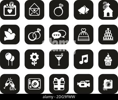Wedding Icons White On Black Flat Design Set Big Stock Vector