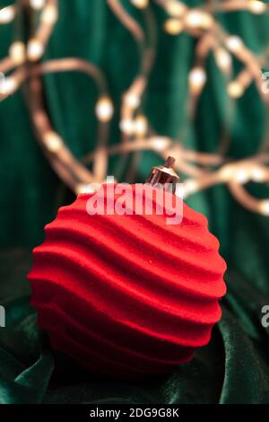 Flat lay christmas composition in trendy colors with defocused sparks. Magic concept with place for text. Stock Photo