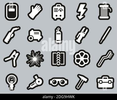 Welding & Welding Equipment Icons White On Black Sticker Set Big Stock Vector