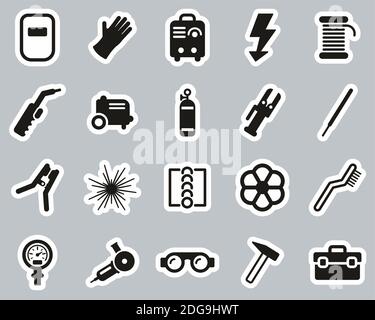 Welding & Welding Equipment Icons Black & White Sticker Set Big Stock Vector